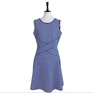 Trilli Women's A-line Dress round Neck Sleeveless Blue White Stripe Size Large